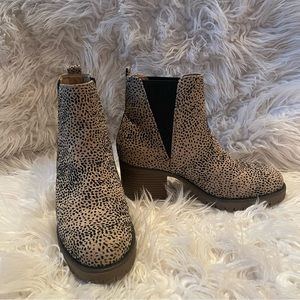Animal print combat boots, faux suede